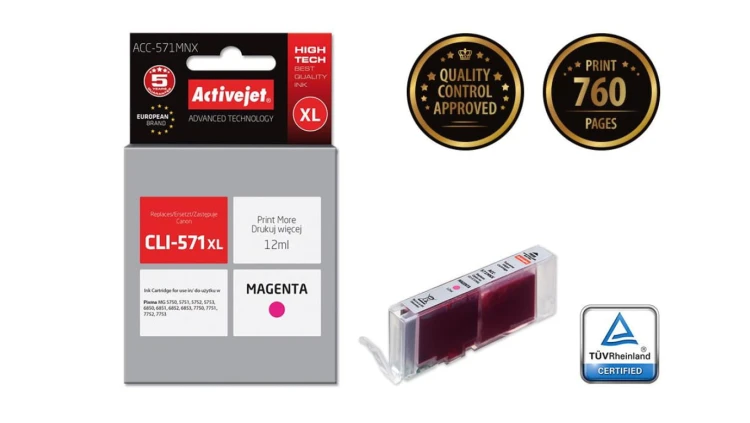 Tusz Activejet ACC-571MNX (zamiennik Canon CLI-571M XL Supreme 12 ml czerwony)