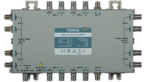 Multiswitch przelotowy SRM-581 (290...2340 MHz) Terra z AGC - klasa A z aktywnym torem TV Digital SCR/Unicable