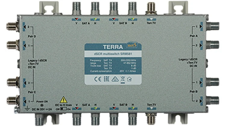 Multiswitch przelotowy SRM-581 (290...2340 MHz) Terra z AGC - klasa A z aktywnym torem TV Digital SCR/Unicable