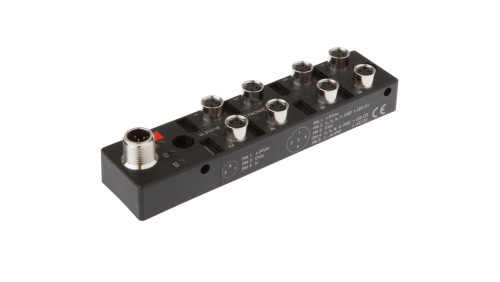 Moduł logiczny 27x130x31mm AND 2x4x 10-30V DC -30-85 stC złącze M8 żeńskie 3-pinowe złącze M12 męskie 5-pinowe IP67 VL310118