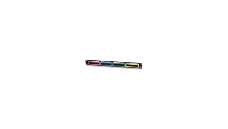 Patch panel UTP Cat5e 1U 24 porty RJ45, sekcje w 4 kolorach