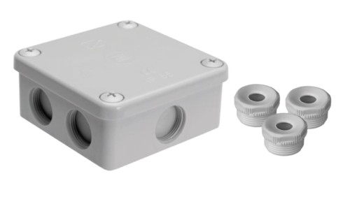 Puszka natynkowa, materiał-bakelit, kolor RAL7035, IP54, 500V, 7 wyjść, 3 dławiki WN16 K85/3WN16