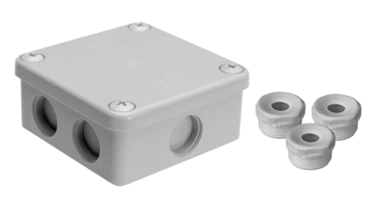 Puszka natynkowa, materiał-bakelit, kolor RAL7035, IP54, 500V, 7 wyjść, 3 dławiki WN16 K85/3WN16