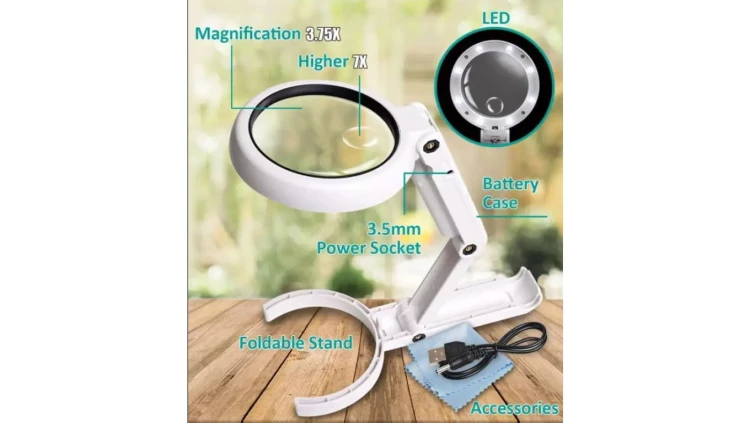 Lupa ręczno-stołowa z podświetlaniem LED 3,75X (11D) / 7X (24D) MA-025