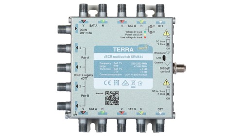 Multiswitch przelotowy SRM-544 Terra z aktywnym torem FM/DAB/DVB-T i wbudowanym AGC - klasa A system Digital SCR/Unicable