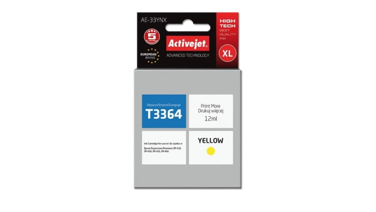 Tusz Activejet AE-33YNX (zamiennik Epson 33XL T3364 Supreme 12 ml żółty)