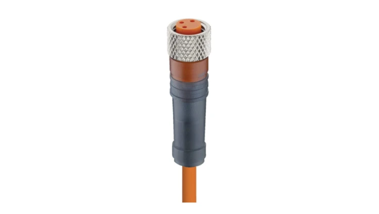 Kabel konfekcjonowany jednostronnie M8 3-pinowy żeńskie proste z samoblokującym gwintem pomarańczowy PVC RKMV 3-06/2 M