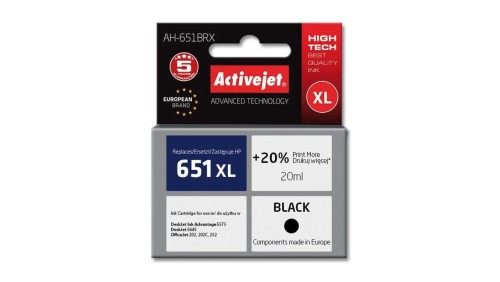 Tusz Activejet AH-651BRX (zamiennik HP 651 C2P10AE Premium 20 ml czarny)
