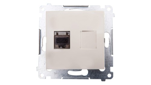 Simon 54 Gniazdo komputerowe pojedyncze RJ45 kat.6 ekranowane z przesłoną kremowe D61E.01/41