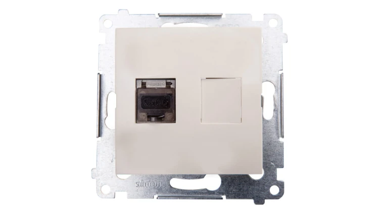 Simon 54 Gniazdo komputerowe pojedyncze RJ45 kat.6 ekranowane z przesłoną kremowe D61E.01/41