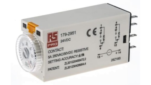 Przekaźnik czasowy zwłoczny jednofunkcyjny 2 → 60s DPDT 2-stykowy DPDT 24V dc