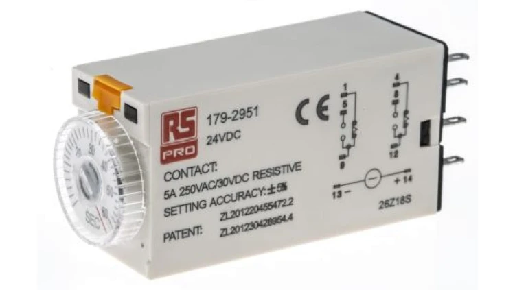 Przekaźnik czasowy zwłoczny jednofunkcyjny 2 → 60s DPDT 2-stykowy DPDT 24V dc
