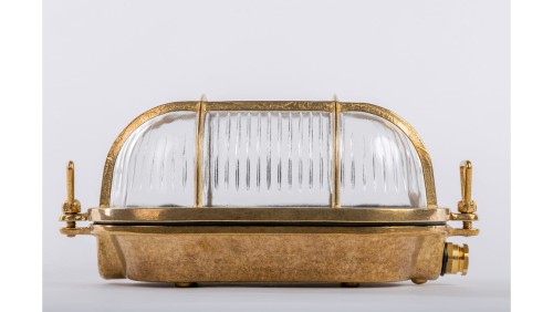 Oprawa mosiężna OVAL 47 ECO, E27, 40W, klosz przeźroczysty-szkło, IP64, siatka mosiężna A47