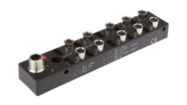Moduł logiczny 27x150x31mm AND/OR 10fold 10-30V DC -30-85 stC złącze M8 żeńskie 3pin złącze M12 męskie 4pin IP67 VL31010A