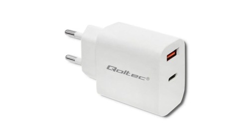 Qoltec Ładowarka sieciowa 18W 5-12V 1.5-3A USB typ C PD USB QC 3.0 Biała