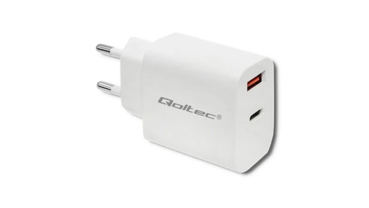 Qoltec Ładowarka sieciowa 18W 5-12V 1.5-3A USB typ C PD USB QC 3.0 Biała