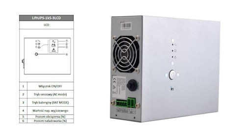 LiftUPS-1k5-LCD-BC60 Zasilacz awaryjny 1500VA 900W 60V z LCD