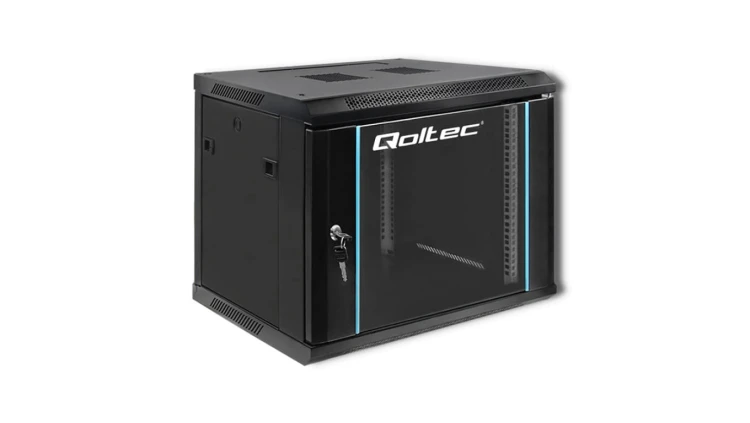 Qoltec Szafa RACK 19 9U 600 x 500 x 450 Hartowane drzwi Wisząca Stalowa obudowa Zamek Czarna