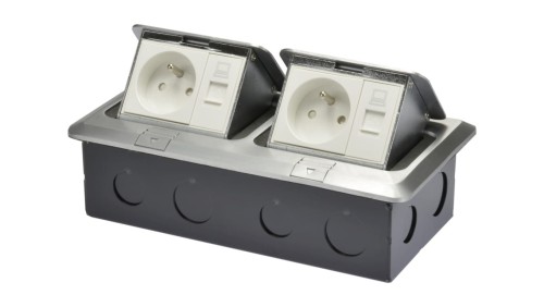 Puszka podłogowa ALU IP44 6M 2x230V+2xRJ45 NEKU