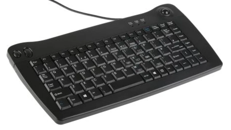 Miniklawiatura kulkowa przewodowa, kolor: Czarny, PS/2, QWERTY (Wielka Brytania), RS PRO