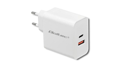Qoltec Ładowarka sieciowa 63W 5-20V 1.5-3A USB typ C PD USB QC 3.0 Biała