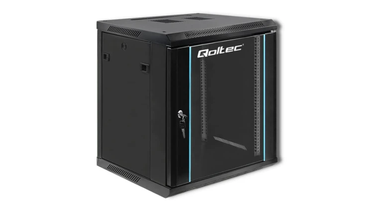 Qoltec Szafa RACK 19 12U 600 x 635 x 600 Hartowane drzwi Wisząca Stalowa obudowa Zamek Czarna