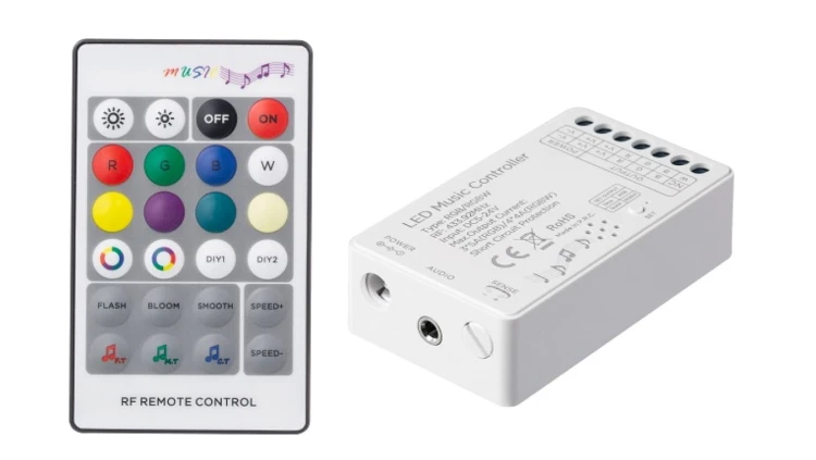 Kontroler audio RGB/RGBW RF 24 key 180W 12/24VDC radiowy 433.92MHz muzyczny LUX02406
