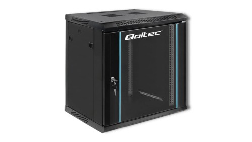 Qoltec Szafa RACK 19 12U 600 x 635 x 450 Hartowane drzwi Wisząca Stalowa obudowa Zamek Czarna