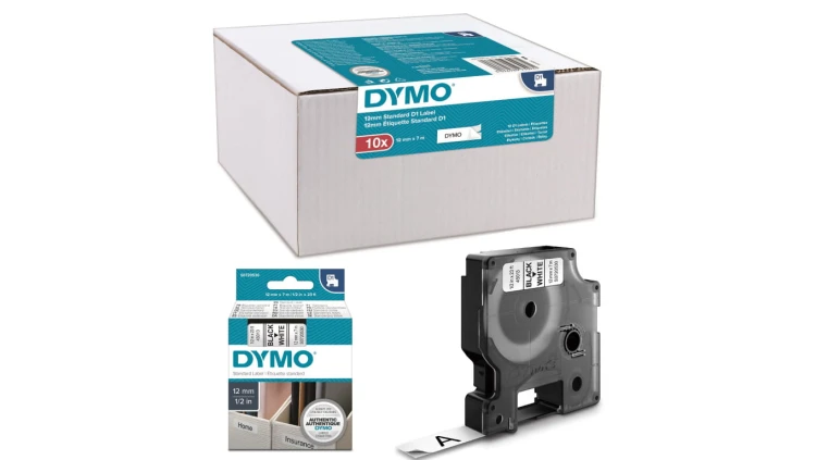 Taśma DYMO D1 12mm x 7m czarny/ biały PACK /10szt./