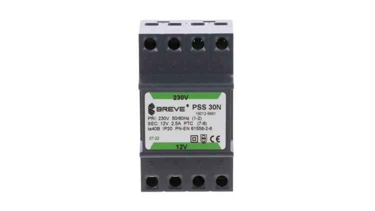 Transformator 1-fazowy modułowy bezpieczeństwa PSS 30N 230/ 12V 2,5A, na szynę DIN, IP20, Ta 40, 16012-9891