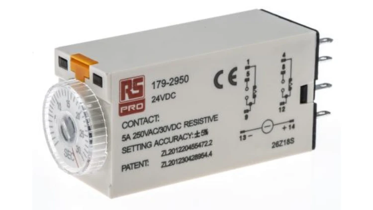 Przekaźnik czasowy zwłoczny jednofunkcyjny 1 → 30s DPDT 2-stykowy DPDT 24V dc