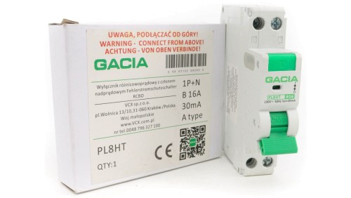 Wyłącznik różnicowoprądowy z członem nadprądowym 1P 16A B 30mA typ A