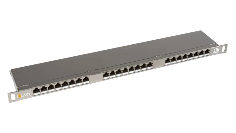 Patch Panel Solarix 24xRJ45 CAT5E STP z wspornikiem nierdzewka 0,5U SX24HD-5E-STP-SL