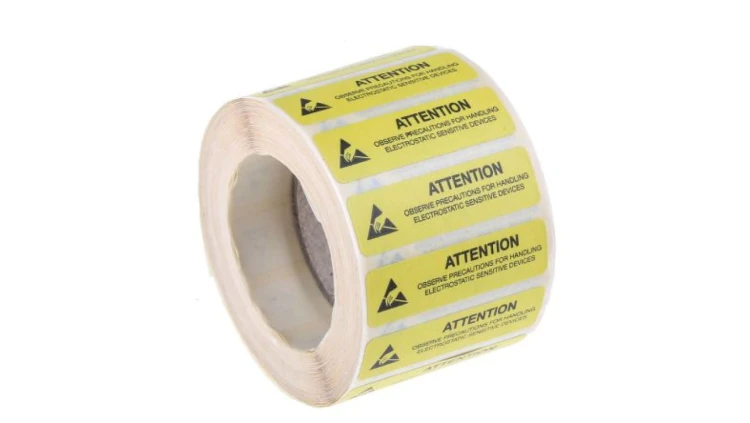 Etykieta ESD Żółty Winyl, Tekst: Attention Observe Precautions For Handling Electrostatic Discharge Sensitive Device,
