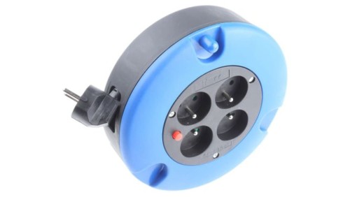 5m Przedłużacz bębnowy 5m 1 mm² 4 gniazda 10A 230 V AC CEE 7/7 niemieckie Schuko/francuskie Czarny PVC Typ E - gniazdo