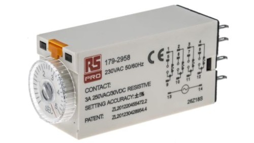 Przekaźnik czasowy zwłoczny jednofunkcyjny 0.2 → 5s 4PDT 4-stykowy 4PDT 230V ac