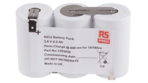 Zestaw akumulatorów NiCd, 3.6V, 4Ah, 3-ogniwowy, RS PRO