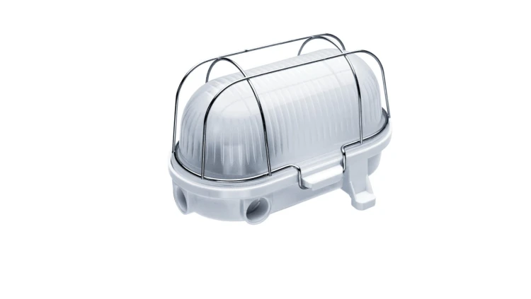 Oprawa kanałowa OVAL-7040B, E27, 60W, biała-bakelit, klosz matowy-szkło, IP54, siatka metalowa A1160-M