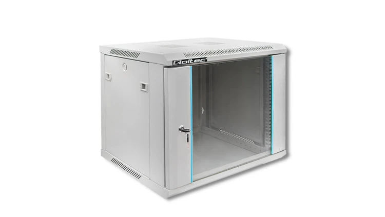 Qoltec Szafa RACK 19 9U 600 x 500 x 450 Hartowane drzwi Wisząca Stalowa obudowa Zamek Szara