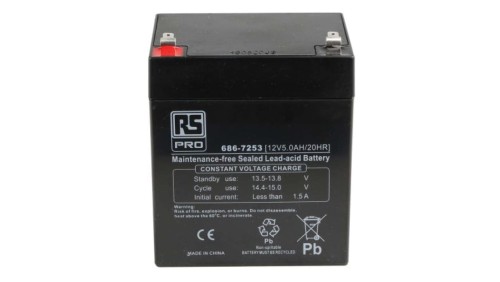 Akumulator kwasowo-ołowiowy, AGM, 5Ah, 12V, RS PRO