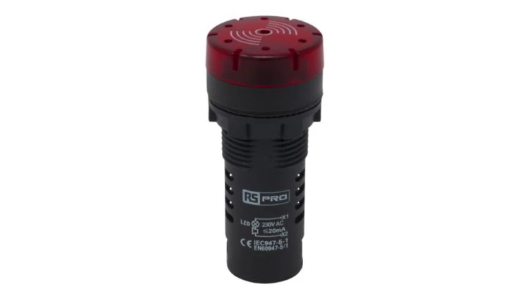 Lampka kontrolna w komplecie z sygnalizatorem akustycznym, Ø 22mm, IP30, RS PRO