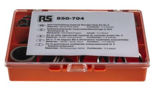 Zestaw uszczelek samocentrujących BSP, wymiary calowe Nitryl, Kit Contents 114 szt. RS PRO