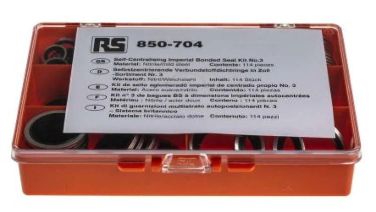 Zestaw uszczelek samocentrujących BSP, wymiary calowe Nitryl, Kit Contents 114 szt. RS PRO