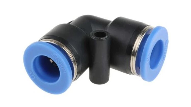 Adapter gwintowany typu kolanko rura – rura, Wciskane 10 mm, Wciskane 10 mm, Żeńskie, Żeńskie, 10 barów