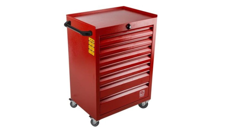 Szafka na rolkach, na kółkach, 7-szufladowa, 970 x 630 x 450mm, materiał: Stal, RS PRO