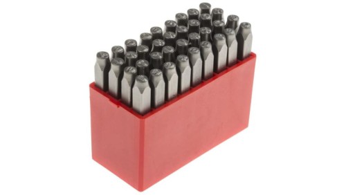 Zestaw wybijaków liter, 36-szt., (27 części x stempel stalowy z kropkowaną wielką literą angielską A → Z, 9