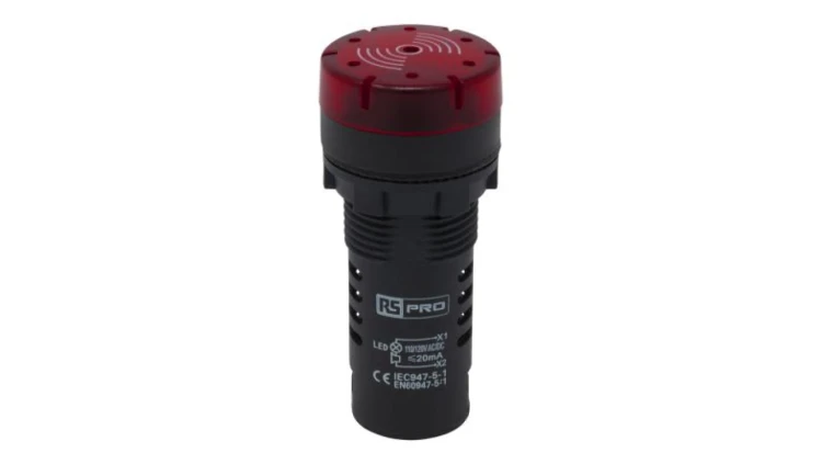 Lampka kontrolna w komplecie z sygnalizatorem akustycznym, Ø 22mm, IP30, RS PRO