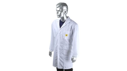Fartuch laboratoryjny, Unisex, Biały, rozmiar: M, Antyelektrostatyczny, Przycisk, Bawełna, poliester, 3, Wielorazowe