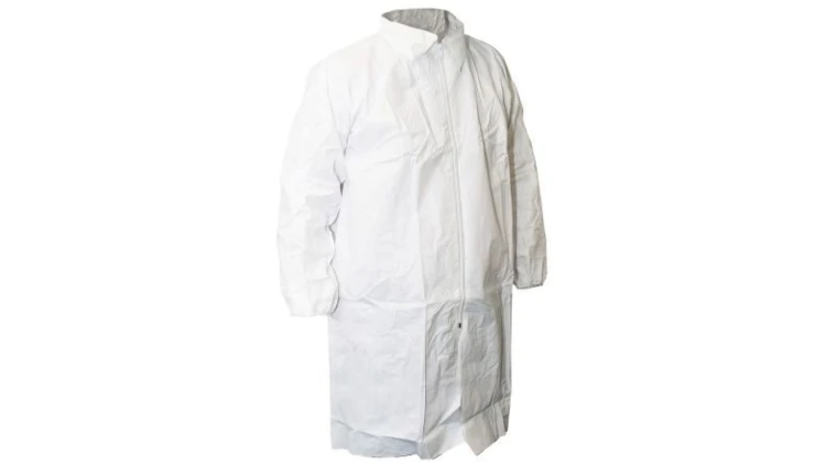 Fartuch laboratoryjny, Unisex, Biały, rozmiar: XL, Pomieszczenia sterylne, Zamek błyskawiczny, Polipropylenowe,