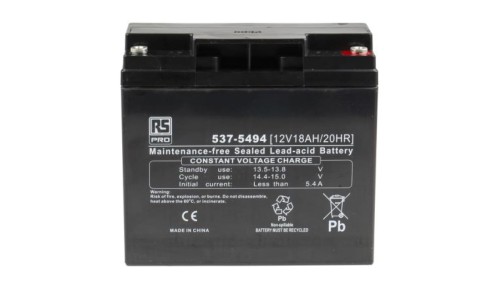 Akumulator kwasowo-ołowiowy, AGM, 18Ah, 12V, RS PRO